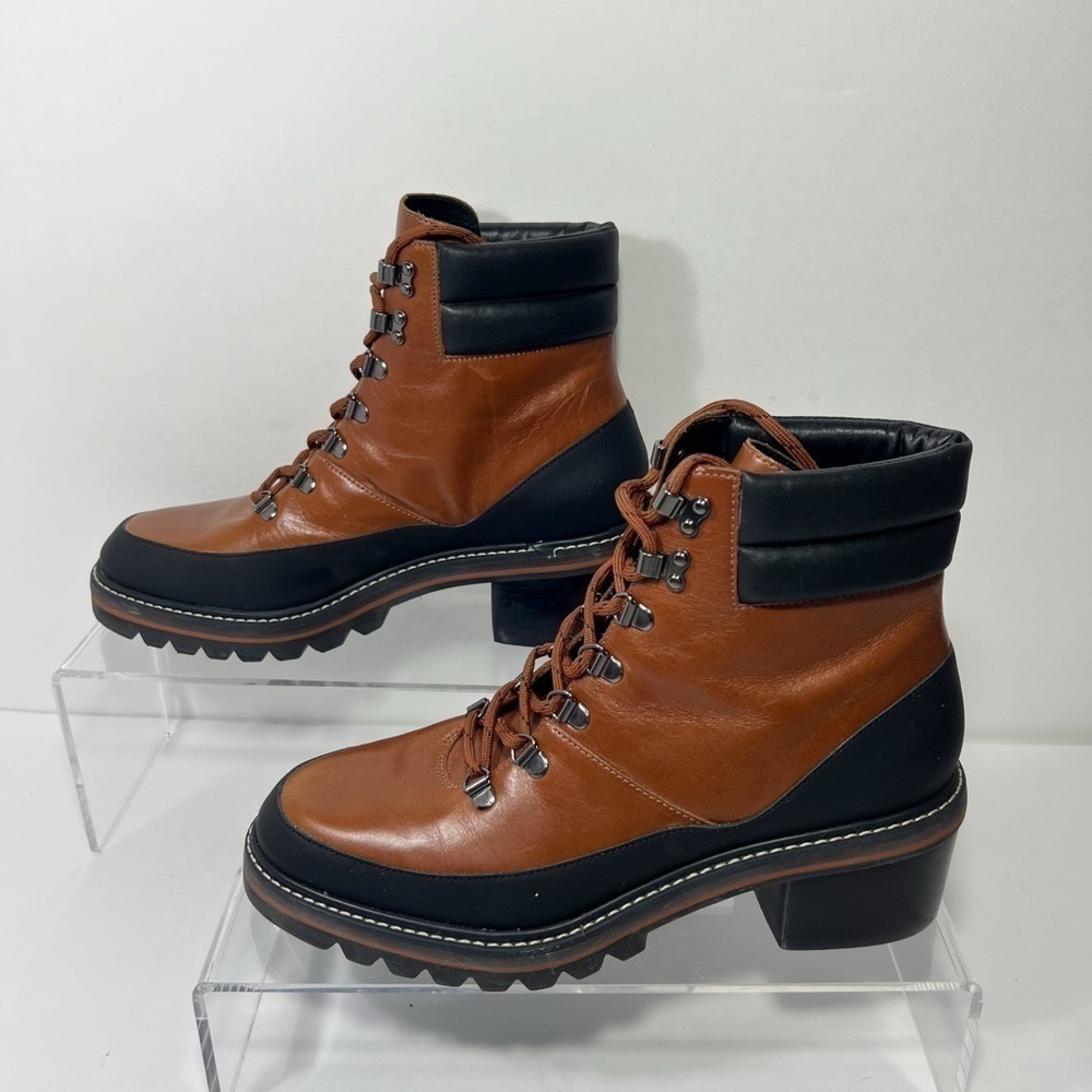 Bernardo Summit Brown Leather LaceUp Hiker Ankle Boot Block Heel Lug Sole size 9 - Picture 4 of 8